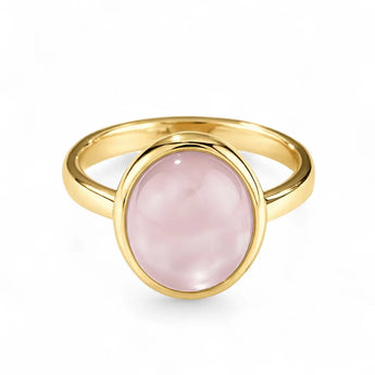Large Cabochon Rose Quartz Ring - Bold Serenity 18KT Yellow Gold Vermeil Front View