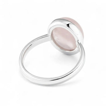 Large Cabochon Rose Quartz Ring - Bold Serenity 925 Sterling Silver Back View