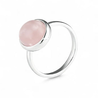 Large Cabochon Rose Quartz Ring - Bold Serenity 925 Sterling Silver Side View