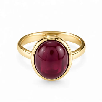 Large Cabochon Ruby Ring - Bold Serenity 18KT Yellow Gold Vermeil Front View