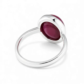 Large Cabochon Ruby Ring - Bold Serenity 925 Sterling Silver Back View