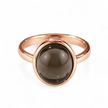 Large Cabochon Smoky Quartz Ring - Bold Serenity 18KT Rose Gold Vermeil Front View