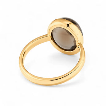 Large Cabochon Smoky Quartz Ring - Bold Serenity 18KT Yellow Gold Vermeil Back View