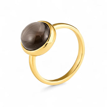 Large Cabochon Smoky Quartz Ring - Bold Serenity 18KT Yellow Gold Vermeil Side View
