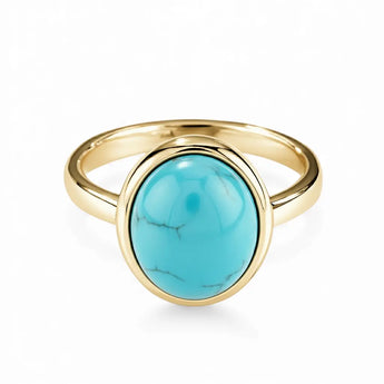 Large Cabochon Turquoise Ring - Bold Serenity 18KT Yellow Gold Vermeil Front View