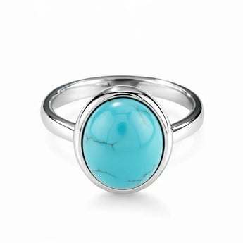 Large Cabochon Turquoise Ring - Bold Serenity 925 Sterling Silver Front View