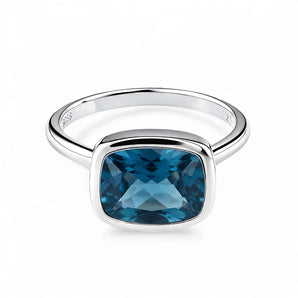 London Blue Topaz Cushion Ring - Pure Hush 925 Sterling Silver Front View