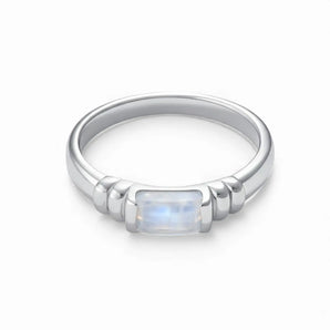 Moonstone Baguette Ring - Axis 925 Sterling Silver Front View