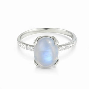 Moonstone Cabochon Ring - Minimal Spiritual 925 Sterling Silver Front View