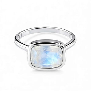 Moonstone Cushion Ring - Pure Hush 925 Sterling Silver Front View