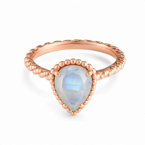 Moonstone Pear Ring - Still Light 18KT Rose Gold Vermeil Front View