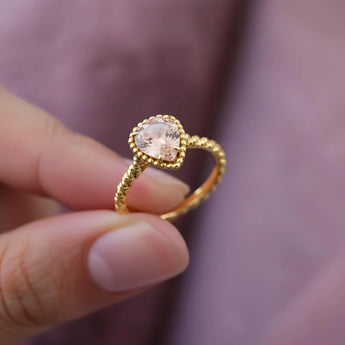 Morganite Pear Ring - Still Light 18KT Yellow Gold Vermeil Hand-Held Shot