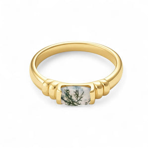 Moss Agate Baguette Ring - Axis 18KT Yellow Gold Vermeil Front View