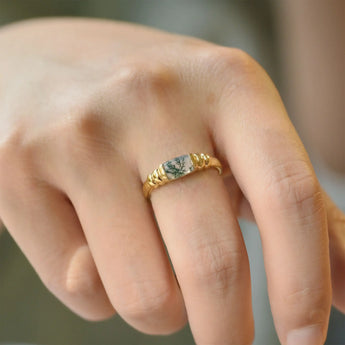 Moss Agate Baguette Ring - Axis 18KT Yellow Gold Vermeil Wearing Diagram