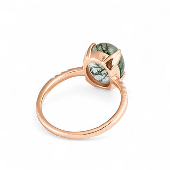 Moss Agate Cabochon Ring - Minimal Spiritual 18KT Rose Gold Vermeil Back View