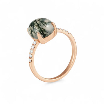 Moss Agate Cabochon Ring - Minimal Spiritual 18KT Rose Gold Vermeil Side View