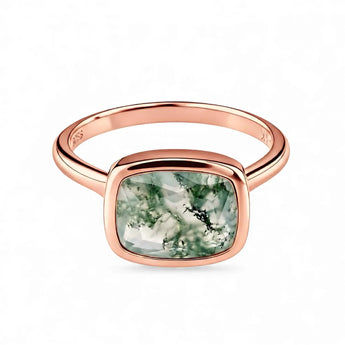 Moss Agate Cushion Ring - Pure Hush 18KT Rose Gold Vermeil Front View