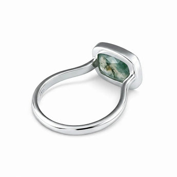 Moss Agate Cushion Ring - Pure Hush 925 Sterling Silver Back View