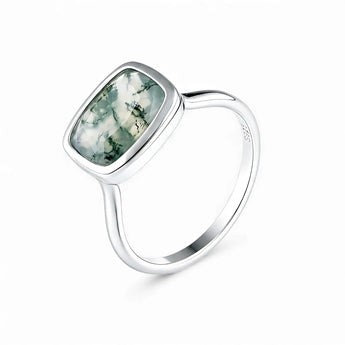 Moss Agate Cushion Ring - Pure Hush 925 Sterling Silver Side View