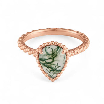 Moss Agate Pear Ring - Still Light 18KT Rose Gold Vermeil Front View