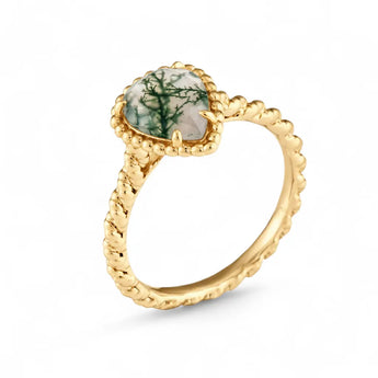 Moss Agate Pear Ring - Still Light 18KT Yellow Gold Vermeil Side View