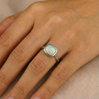 Opal Cushion Ring - Pure Hush 925 Sterling Silver Worn View