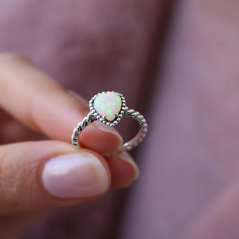 Opal Pear Ring - Still Light 925 Sterling Silver Hand-Held Shot