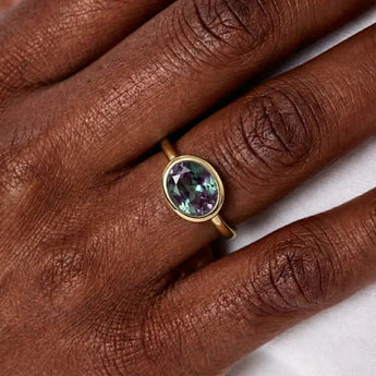 Oval Alexandrite Bezel Ring - Contour 18KT Yellow Gold Vermeil Wearing Diagram