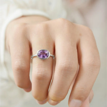 Oval Amethyst Bezel Ring - Contour 925 Sterling Silver Wearing Diagram