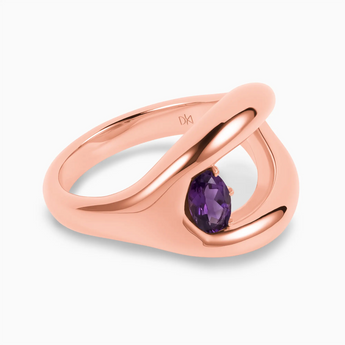 Oval Amethyst Embrace Ring - Enfolding Arch 18KT Rose Gold Vermeil Hero Angle View