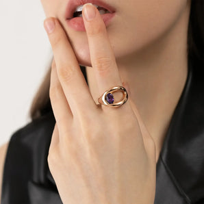 Oval Amethyst Embrace Ring - Enfolding Arch 18KT Rose Gold Vermeil Model Shot