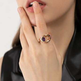 Oval Amethyst Embrace Ring - Enfolding Arch 18KT Rose Gold Vermeil Model Shot