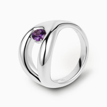 Oval Amethyst Embrace Ring - Enfolding Arch 925 Sterling Silver Side View