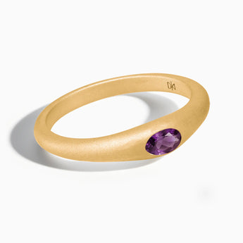Oval Amethyst Sandblasted Ring - Essence 18KT Yellow Gold Vermeil Front View