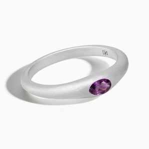 Oval Amethyst Sandblasted Ring - Essence 925 Sterling Silver Front View