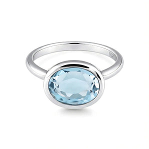 Oval Aquamarine Bezel Ring - Contour 925 Sterling Silver Front View