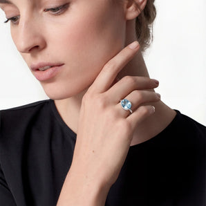 Oval Aquamarine Bezel Ring - Contour 925 Sterling Silver Model Shot