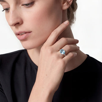 Oval Aquamarine Bezel Ring - Contour 925 Sterling Silver Model Shot