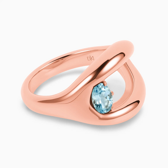 Oval Aquamarine Embrace Ring - Enfolding Arch 18KT Rose Gold Vermeil Hero Angle View