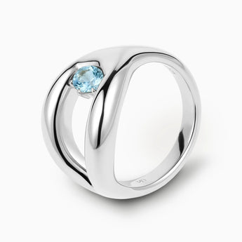 Oval Aquamarine Embrace Ring - Enfolding Arch 925 Sterling Silver Side View