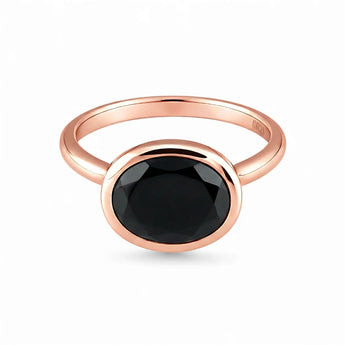 Oval Black Onyx Bezel Ring - Contour 18KT Rose Gold Vermeil Front View