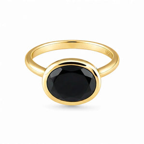 Oval Black Onyx Bezel Ring - Contour 18KT Yellow Gold Vermeil Front View