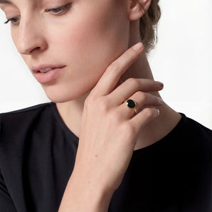 Oval Black Onyx Bezel Ring - Contour 18KT Yellow Gold Vermeil Model Shot