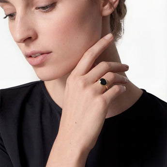 Oval Black Onyx Bezel Ring - Contour 18KT Yellow Gold Vermeil Model Shot