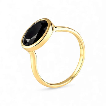 Oval Black Onyx Bezel Ring - Contour 18KT Yellow Gold Vermeil Side View