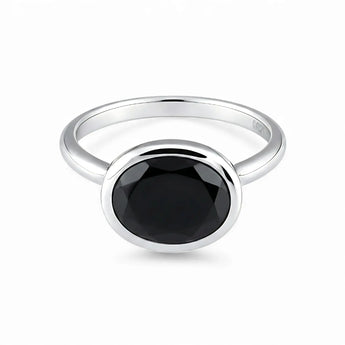 Oval Black Onyx Bezel Ring - Contour 925 Sterling Silver Front View