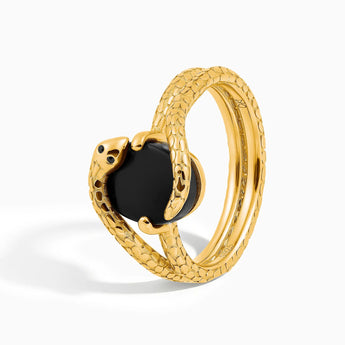 Oval Black Onyx Coil Ring - Serpent's Embrace 18KT Yellow Gold Vermeil Side View