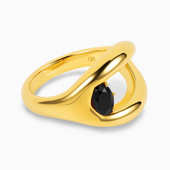 Oval Black Onyx Embrace Ring - Enfolding Arch 18KT Yellow Gold Vermeil Hero Angle View