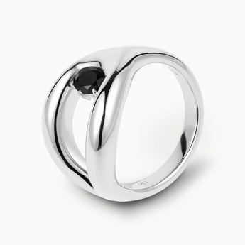 Oval Black Onyx Embrace Ring - Enfolding Arch 925 Sterling Silver Side View