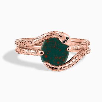 Oval Bloodstone Coil Ring - Serpent's Embrace 18KT Rose Gold Vermeil Front View
